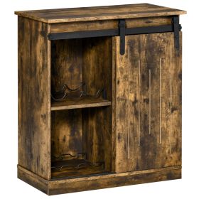 HOMCOM Industrial Buffet Cabinet, Brown, with Sliding Door & 6-Bottle Wine Storage