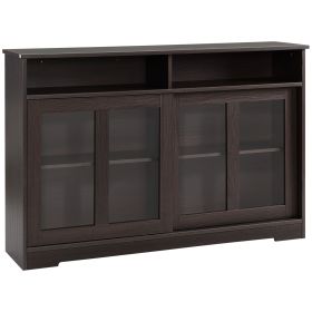 HOMCOM Modern Kitchen Buffet Cabinet, Storage Sideboard, Sliding Glass Doors Cupboard with Adjustable Shelf, Dark Brown