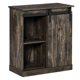 HOMCOM Industrial Gray Buffet Cabinet, Serving Bar with Sliding Door & 6-Bottle Wine Rack