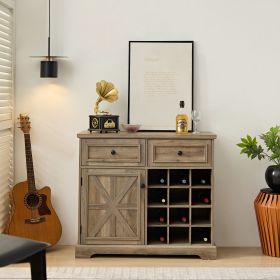 Farmhouse Liquor Cabinet Bar Cabinet with 2 Drawers, Wine Bar Cabinet with Removable Wine Racks Storage Shelves, Cupboard for Kitchen, Dining Roo