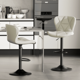 Industrial Vintage 2-Pc Rotatable Bar Stools Set w/ Backrest & Footrest - Quilted PU Leather - 300lb Capacity (Color: White)