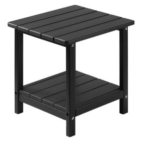Outdoor Side Table, 17.72W x 14.96D x 17.32H Inch, Double Layer HDPE Outside End Table for Easy Maintenance, Withstand Harsh Weather, Fit for Pat (Color: Black)